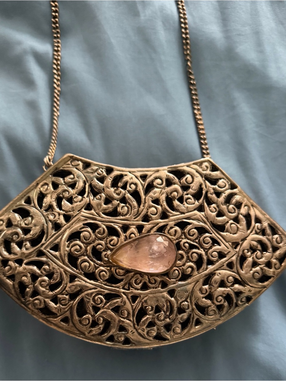Handcrafted Metal Filigree & Gemstone Evening Clutch / Crossbody Bag